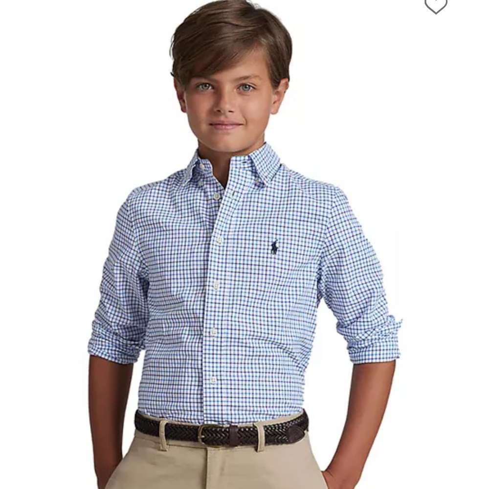 Ralph Lauren Boys' Blue and White Check Button-Down Shirt